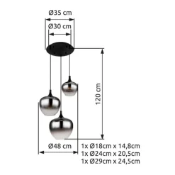 Maxy hanglamp, Ø 48 cm, rookgrijs, glas, 3-lamps.