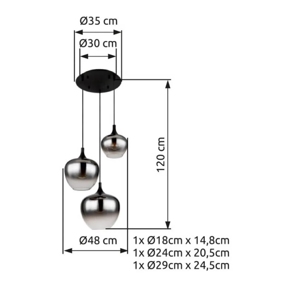 Maxy hanglamp, Ø 48 cm, rookgrijs, glas, 3-lamps.