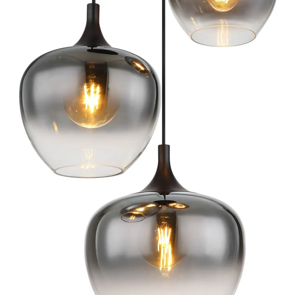 Maxy hanglamp, Ø 48 cm, rookgrijs, glas, 3-lamps.