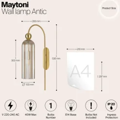 Maytoni Antic wandlamp, glazen kap in Cognac