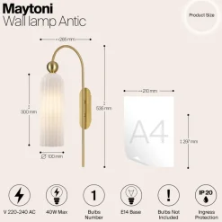 Maytoni Antic wandlamp, glazen kap in wit