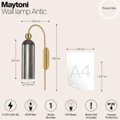 Maytoni Antic wandlamp, glazen kap in grijs