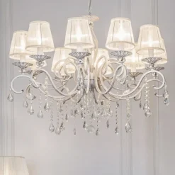 Maytoni Grace kroonluchter, wit, 10-lamps, organza