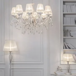 Maytoni Grace kroonluchter, wit, 10-lamps, organza