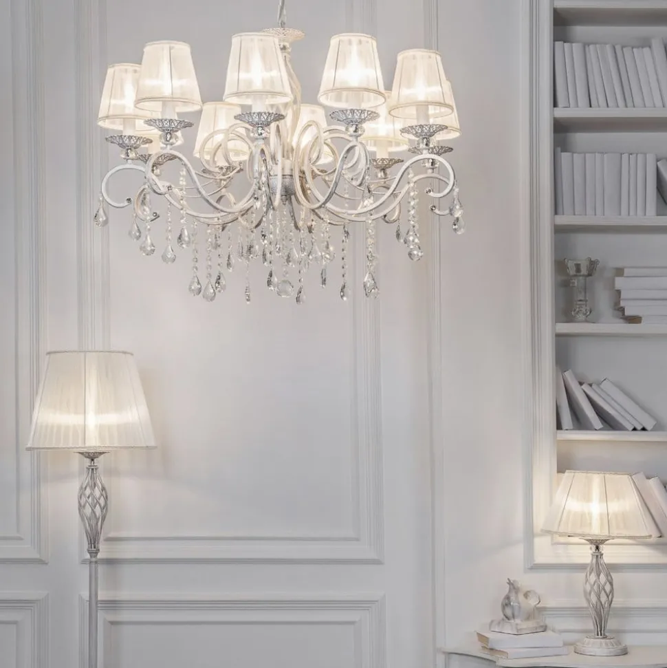 Maytoni Grace kroonluchter, wit, 10-lamps, organza