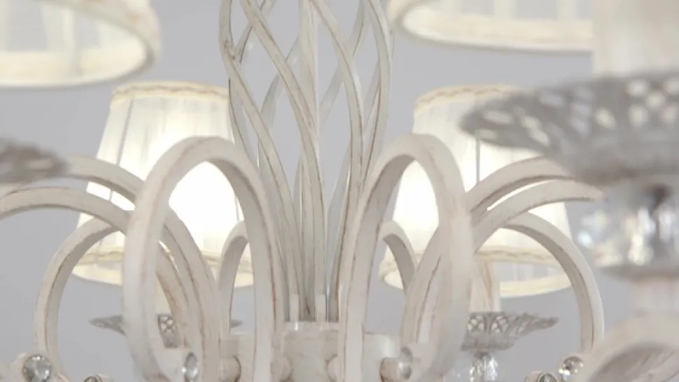 Maytoni Grace kroonluchter, wit, 10-lamps, organza