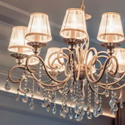 Maytoni Grace kroonluchter, wit, 10-lamps, organza