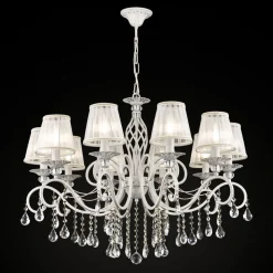 Maytoni Grace kroonluchter, wit, 10-lamps, organza