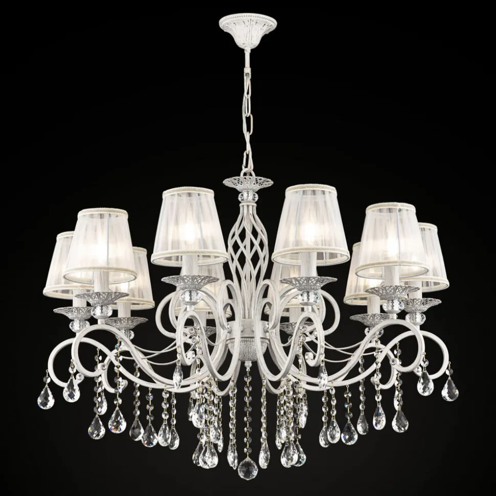 Maytoni Grace kroonluchter, wit, 10-lamps, organza