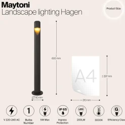 Maytoni Hagen LED tuinpadverlichting, 3000K, grafiet