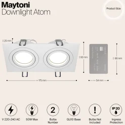 Maytoni inbouwlamp Atom, wit, 2-lamps, 17,5 x 9,2 cm