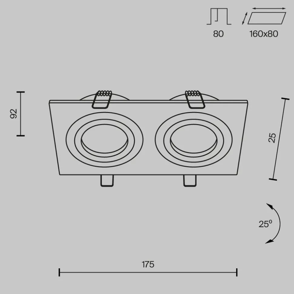 Maytoni inbouwlamp Atom, zwart, 2-lamps 17,5 x 9,2 cm