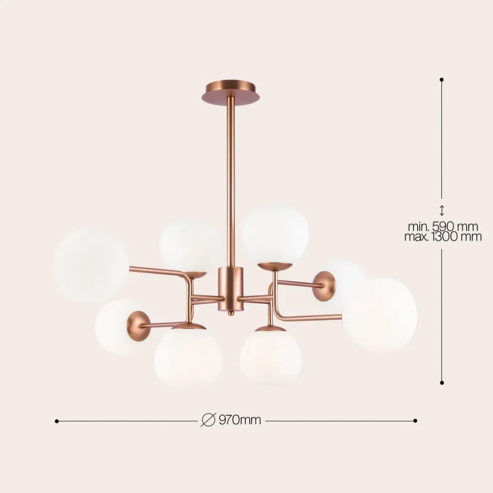 Maytoni kroonluchter Erich, messing rosé, glas/metaal 8-lamps.