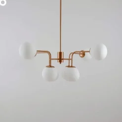 Maytoni kroonluchter Erich, messing rosé, glas/metaal 8-lamps.