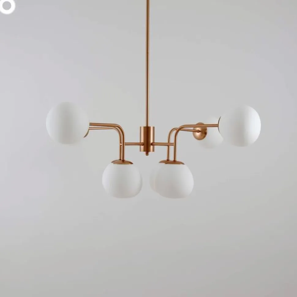 Maytoni kroonluchter Erich, messing rosé, glas/metaal 8-lamps.