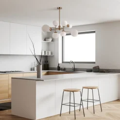 Maytoni kroonluchter Erich, messing rosé, glas/metaal 8-lamps.