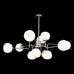 Maytoni kroonluchter Erich, nikkelkleurig glas/metaal 12-lamps.