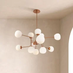 Maytoni kroonluchter Erich, messing rosé glas/metaal 12-lamps.