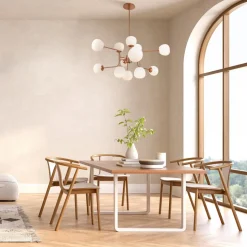 Maytoni kroonluchter Erich, messing rosé glas/metaal 12-lamps.