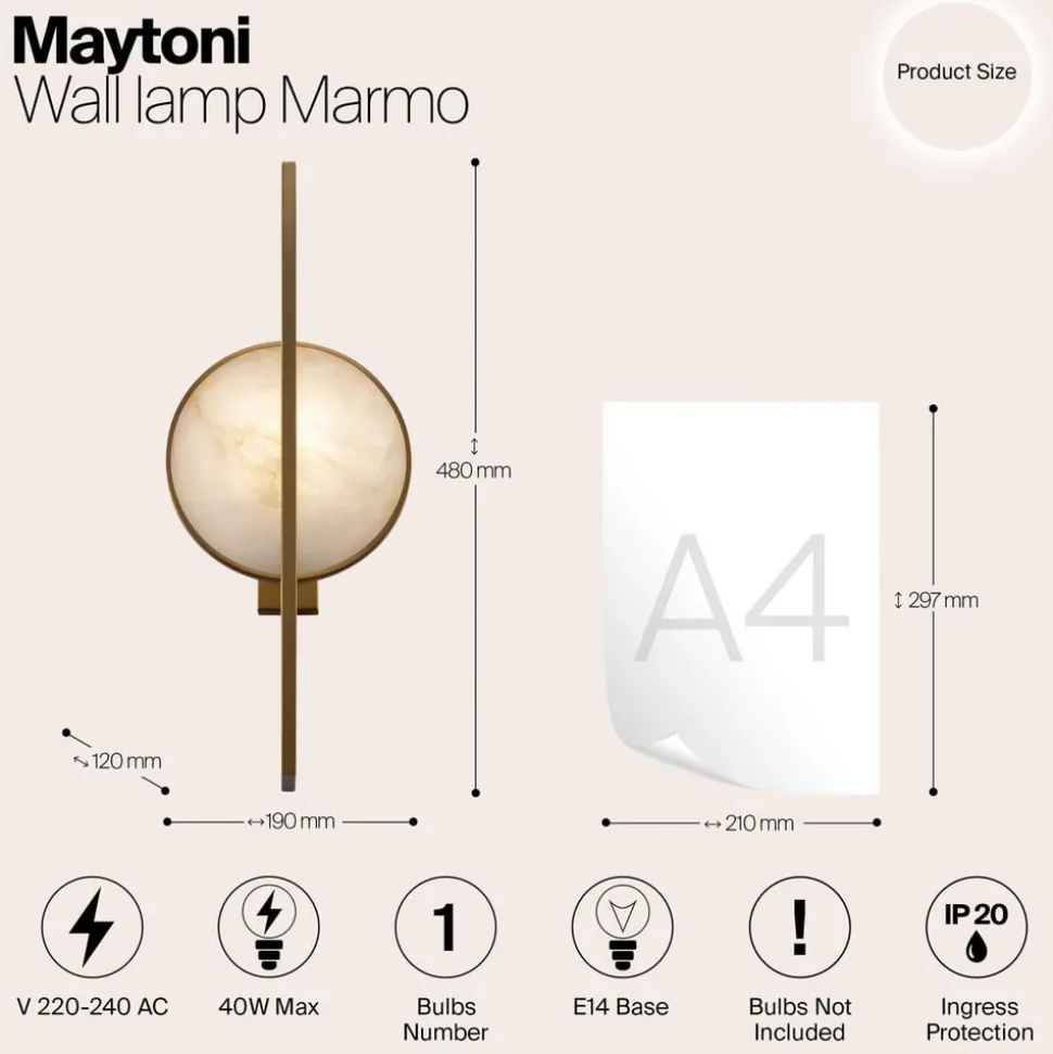Maytoni Marmo wandlamp in goud met marmer