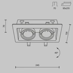 Maytoni metalen inbouwlamp, zwart, 25 x 13 cm, 2-lamps