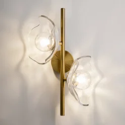 Maytoni Miracle wandlamp, 2-lamps, messingkleurig, glas