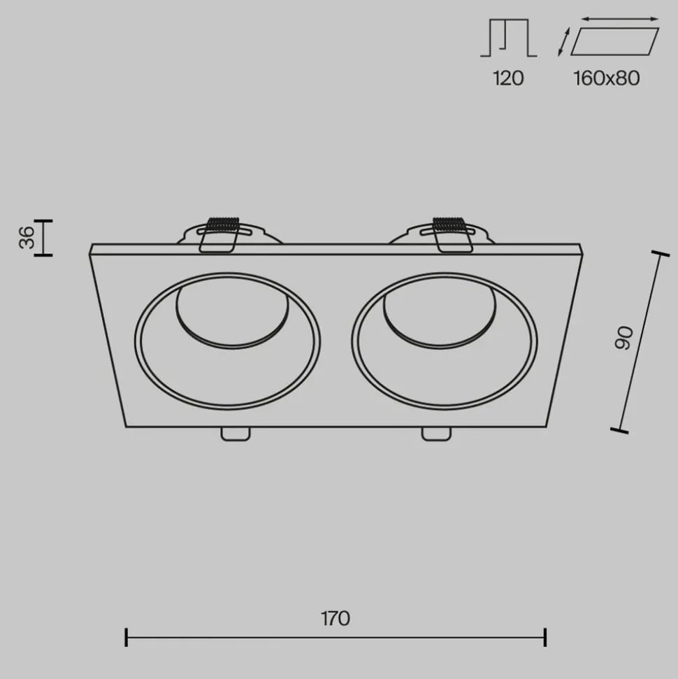 Maytoni plafond inbouwlamp Zoom wit 17 x 9 cm 2-lamps IP65