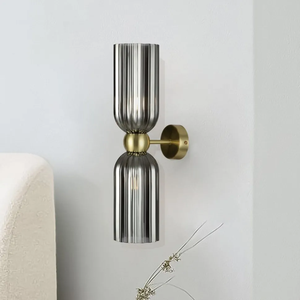 Maytoni wandlamp Antic, 2-lamps, goud/grijs, glas