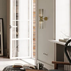 Maytoni wandlamp Antic, 2-lamps, goud/amber, glas