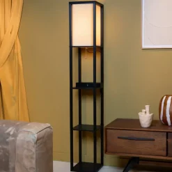 Menno vloerlamp, zwart, 162,7 cm, draadloze oplader