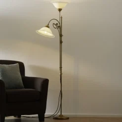 Messing-vloerlamp Alwine, 2-lichts