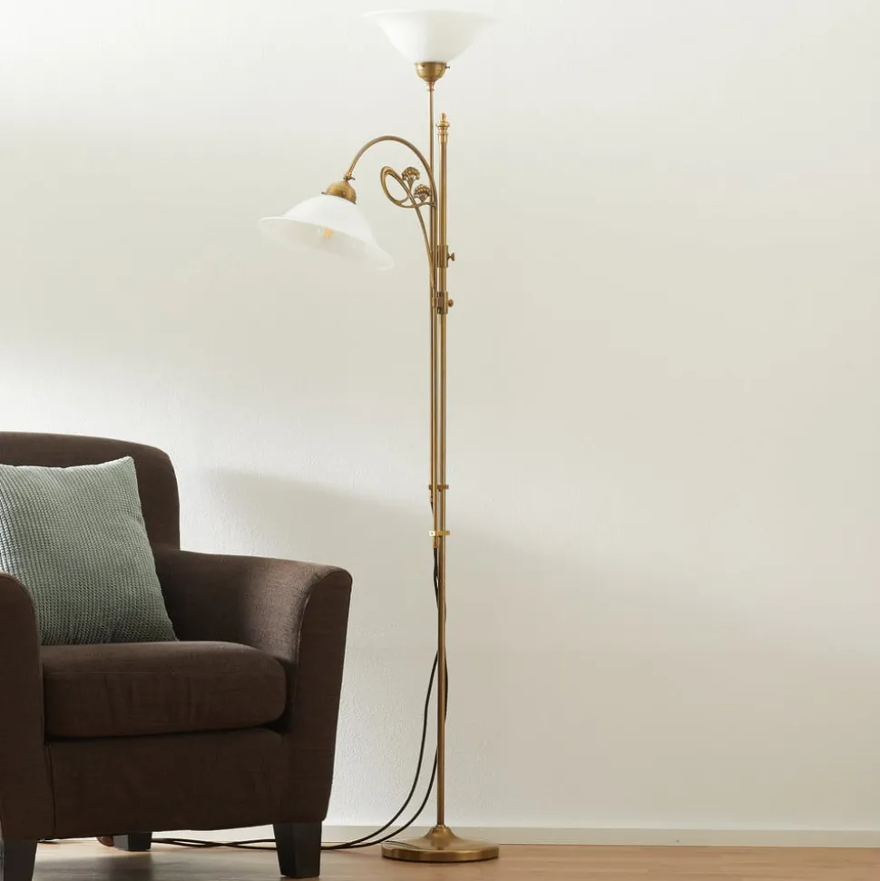 Messing-vloerlamp Alwine, 2-lichts