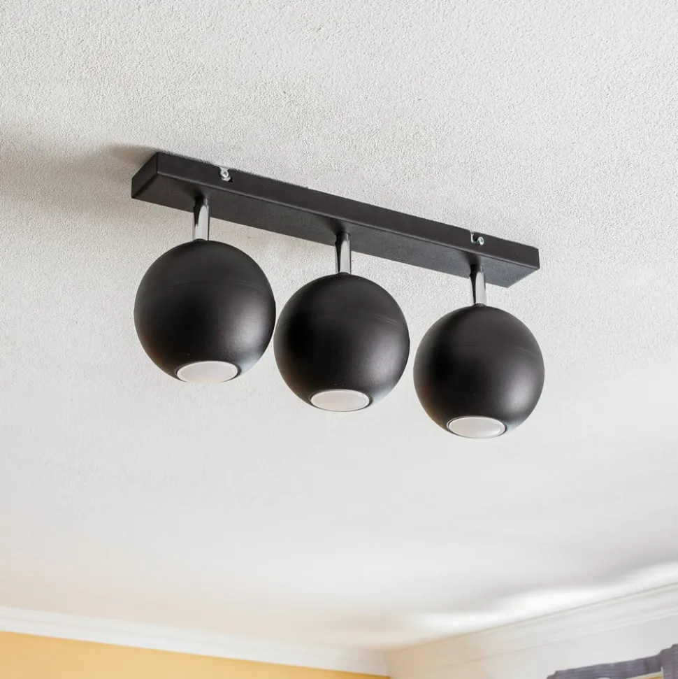 Midnight plafondspot in zwart, 3-lamps lang