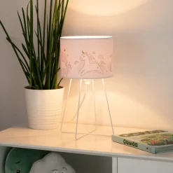 Mila tafellamp, stof, eenhoorns, E14, hoogte 32,5 cm