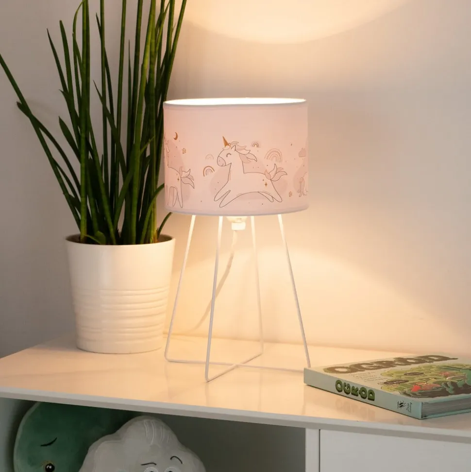 Mila tafellamp, stof, eenhoorns, E14, hoogte 32,5 cm