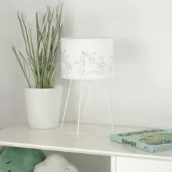 Mila tafellamp, stof, eenhoorns, E14, hoogte 32,5 cm