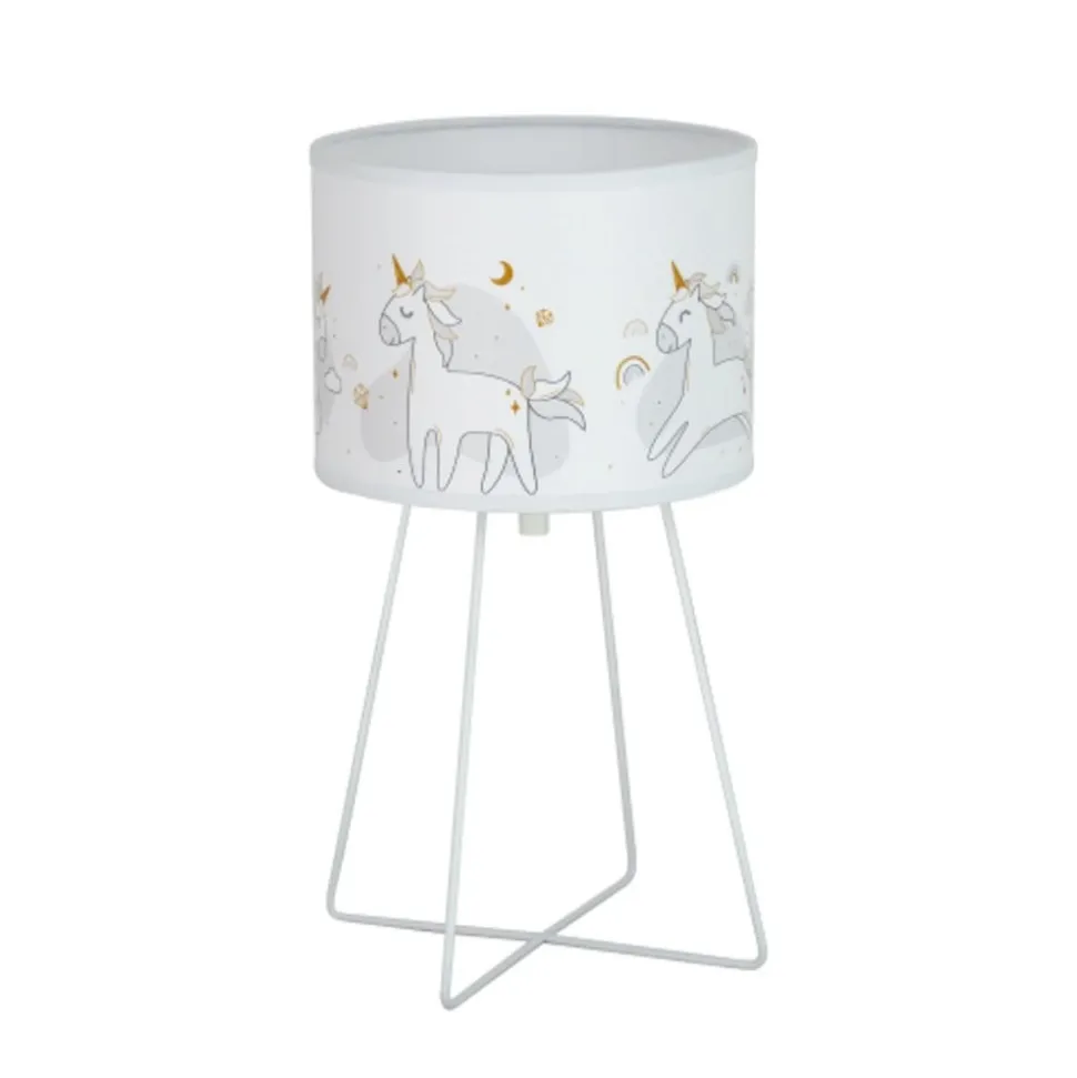 Mila tafellamp, stof, eenhoorns, E14, hoogte 32,5 cm