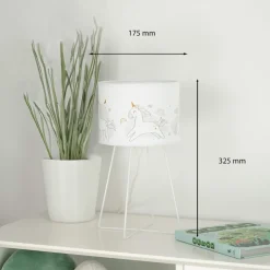 Mila tafellamp, stof, eenhoorns, E14, hoogte 32,5 cm