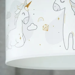 Mila tafellamp, stof, eenhoorns, E14, hoogte 32,5 cm