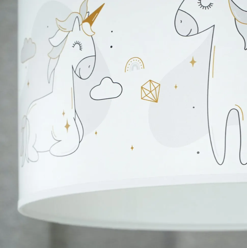 Mila tafellamp, stof, eenhoorns, E14, hoogte 32,5 cm