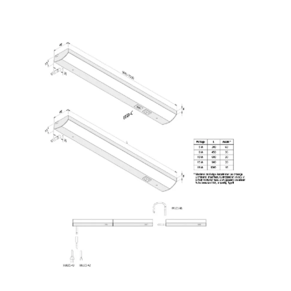 ModuLite F LED meubelverlichting, zwart, 90 cm, 3.000 K, aluminium