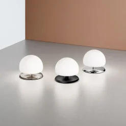 Morgana tafellamp, nikkel / wit, touchdimmer, 3.000 K