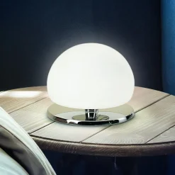 Morgana tafellamp, verchroomd / wit, touchdimmer, 3.000 K