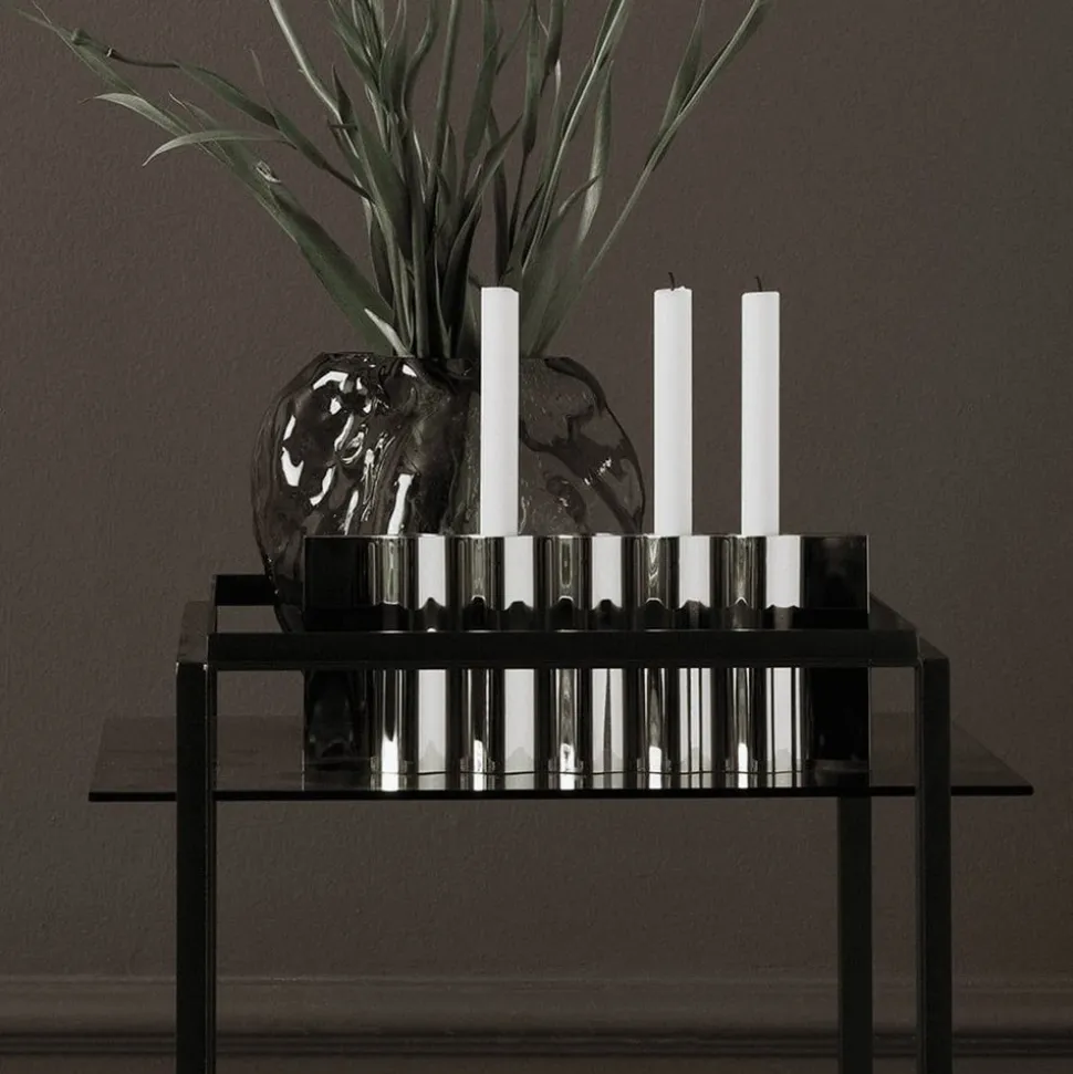 New Works kandelaar Ripply, breedte 33 cm, roestvrij staal