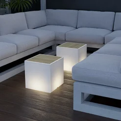 Newgarden Bora tafel met lichtbron, houten blad