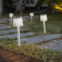 Newgarden LED lamp op zonne-energie Gretita, wit, grondspies, set van 4