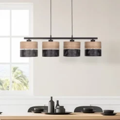 Nicol hanglamp, zwart/hout-effect, 94x20 cm 4-lamps 4 x E27