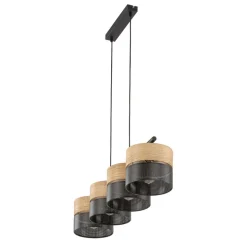 Nicol hanglamp, zwart/hout-effect, 94x20 cm 4-lamps 4 x E27