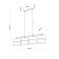 Nicol hanglamp, zwart/hout-effect, 94x20 cm 4-lamps 4 x E27