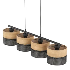 Nicol hanglamp, zwart/hout-effect, 94x20 cm 4-lamps 4 x E27